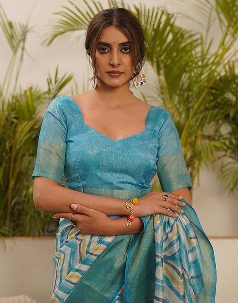 Siril Women'S Tassel & Printed Cotton Saree With Blouse